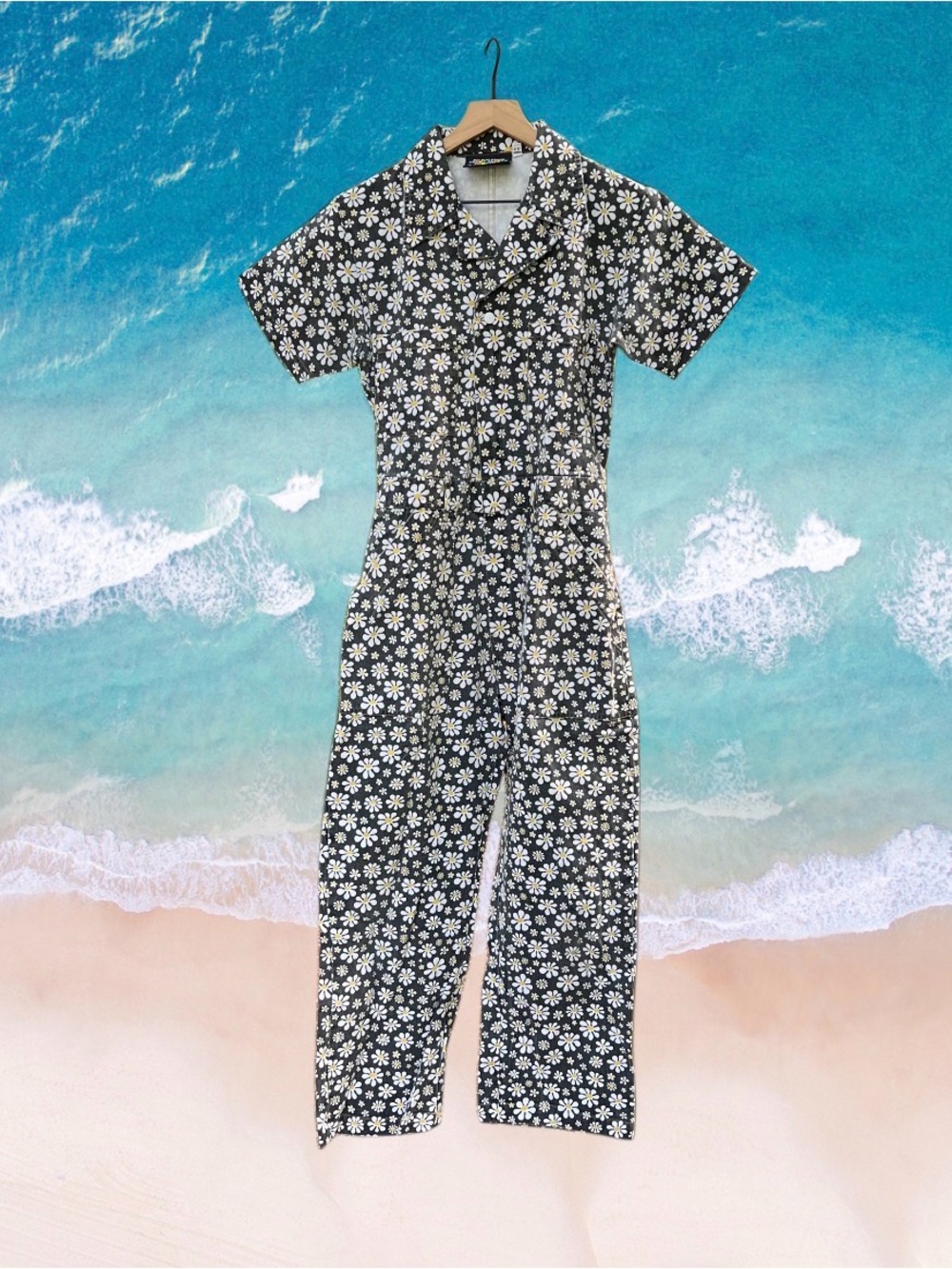 Big Bud Press Black Lazy Daisy Short Sleeve Jumpsuit Size M
